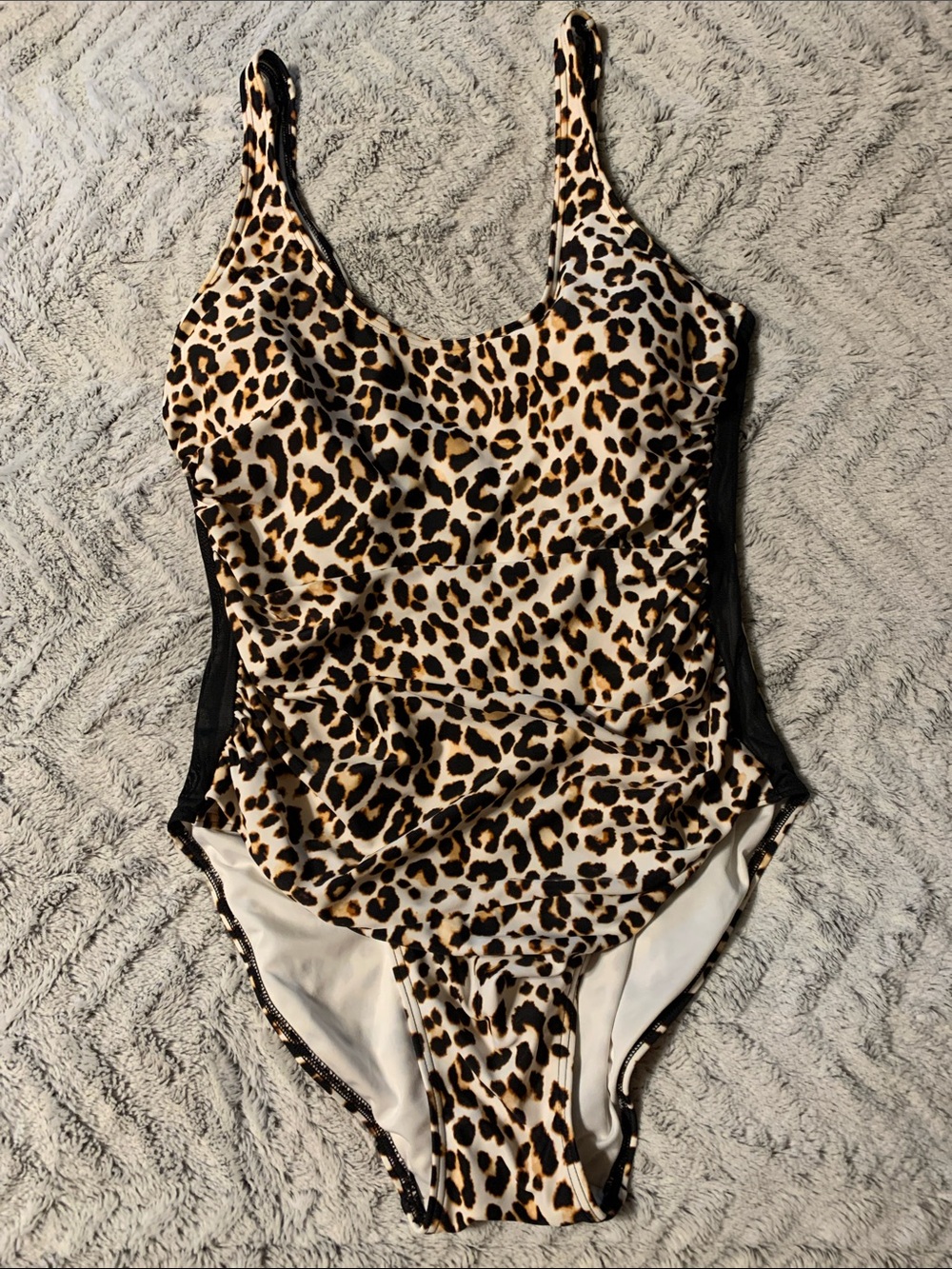 DKNY Leopard Print One-Piece Swimsuit in Tan, Black, Brown